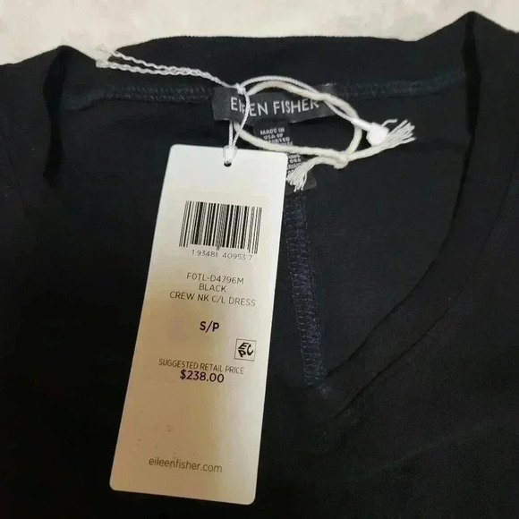 Eileen Fisher Washable Stretch Crepe Jewel Neck Dress Size S Black - Picture 3 of 7